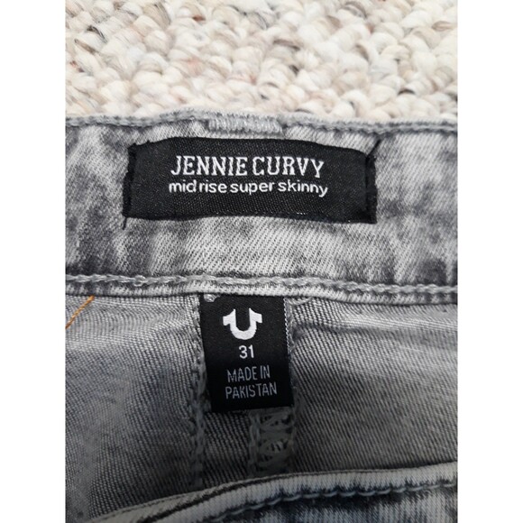 31 True Religion Jennie Curvy Mid-Rise Super Skinny Distressed Raw Edge Hem Grey - Picture 11 of 12
